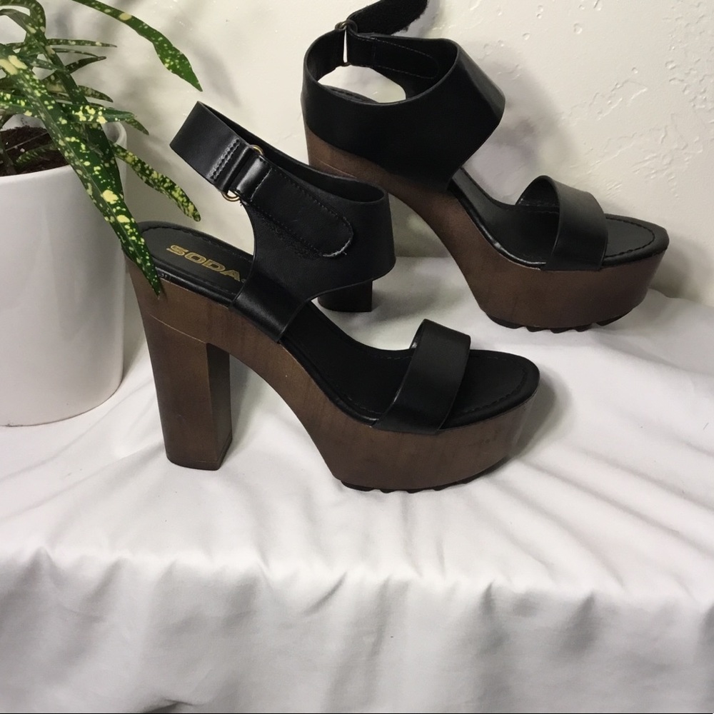 Soda Black Chunky Heels